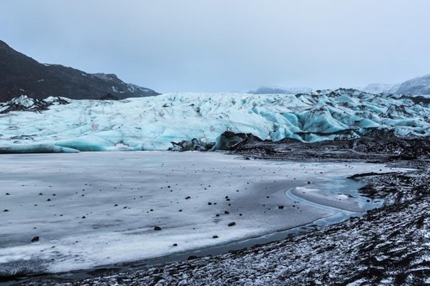 Solheimajokull glacier lagoon in winter