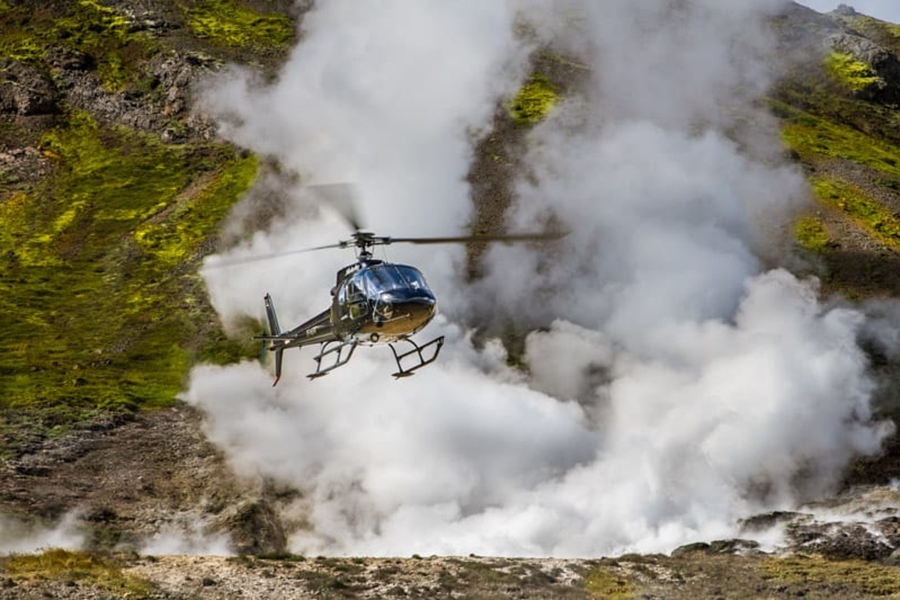 helicopter tour over geothermal area