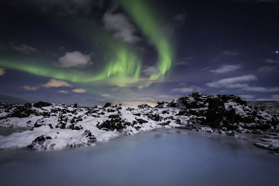 Northern Lights over Blue lagoon in Iceland