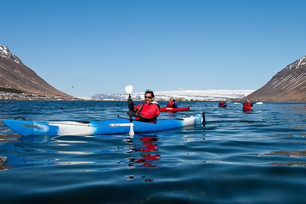 guided kayaking tour in Isafjordur fjord