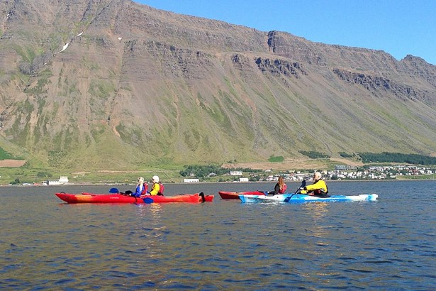 group kayaking tour in Isafjordur fjord