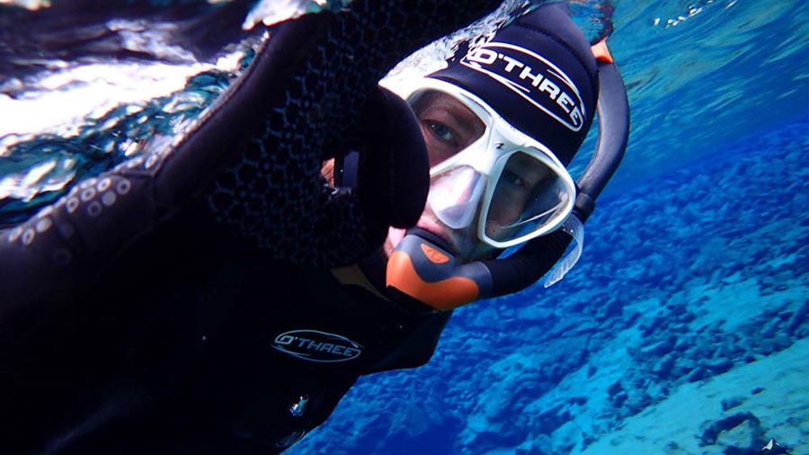 snorkeler under water