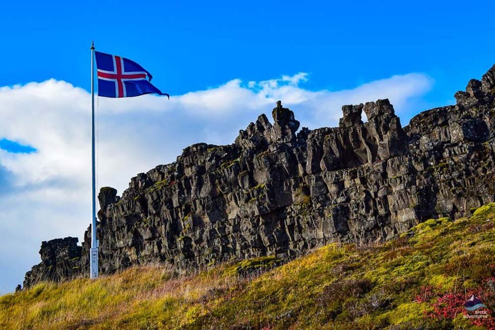 Iceland flag in Thingvellir National park