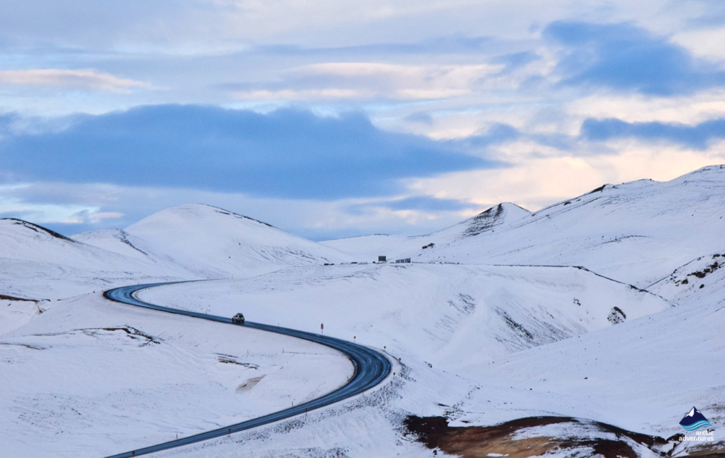 Car road in winter in Iceland