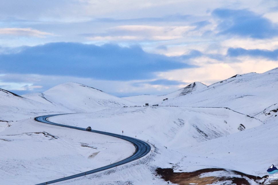 Car road in winter in Iceland