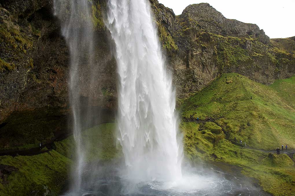 Seljalandsfoss waterfall close up view