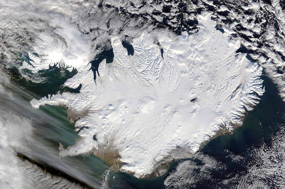 Satellite view of a glacier in Iceland