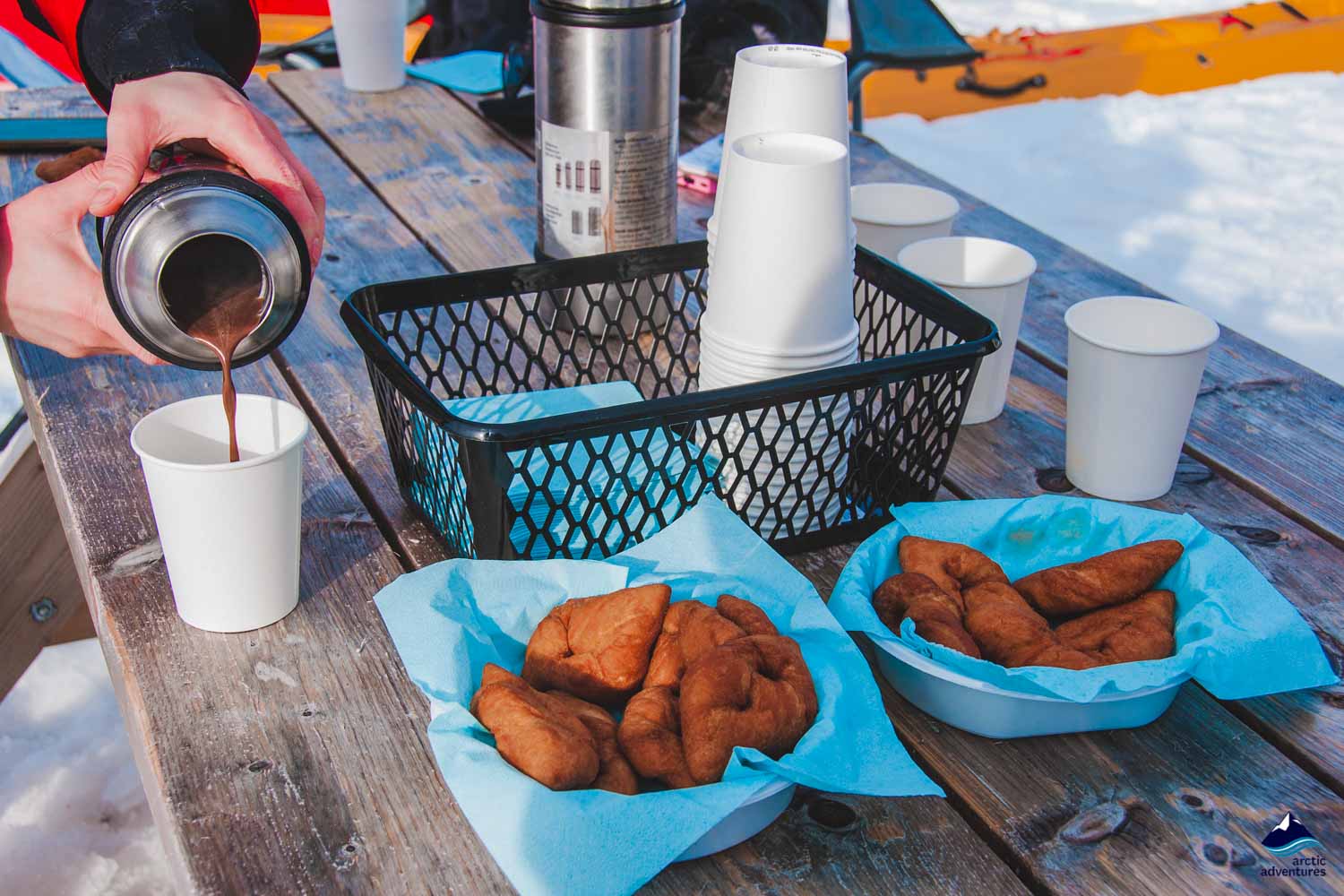 hot chocolate and doughnuts