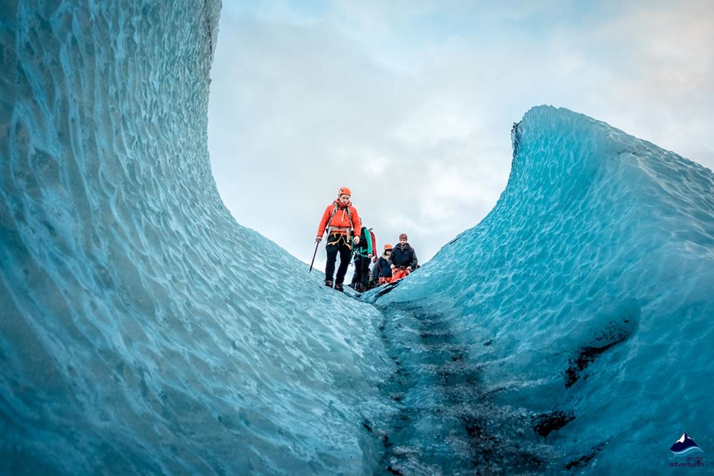ice climbing on glacier