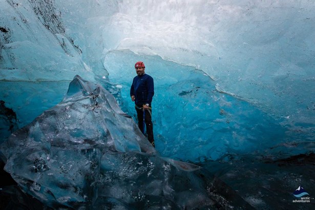 guide inside the blue ice cave