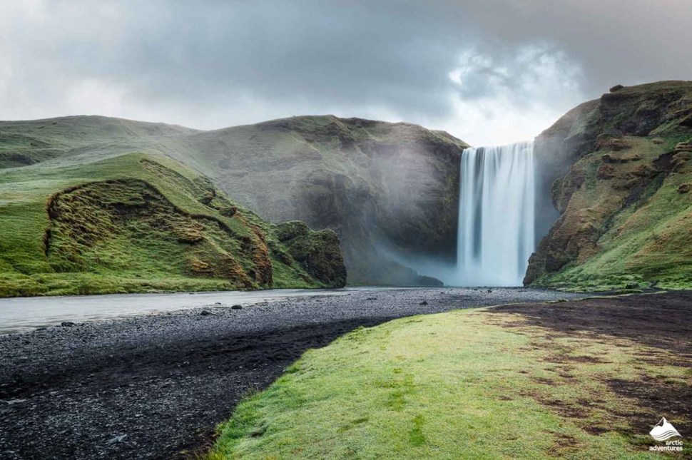 majestic waterfall in South Cost of Iceland