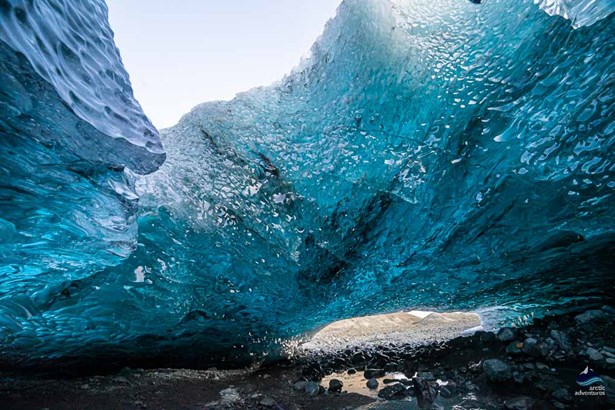 crystal blue ice cave in Iceland