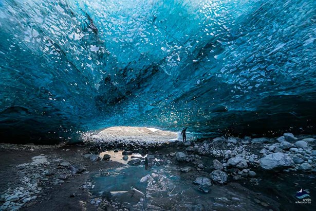 crystal clear ice cave in Iceland