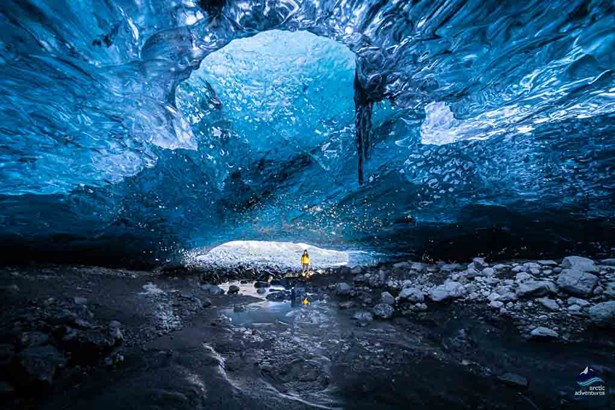 tunnel inside the crystal blue ice cave