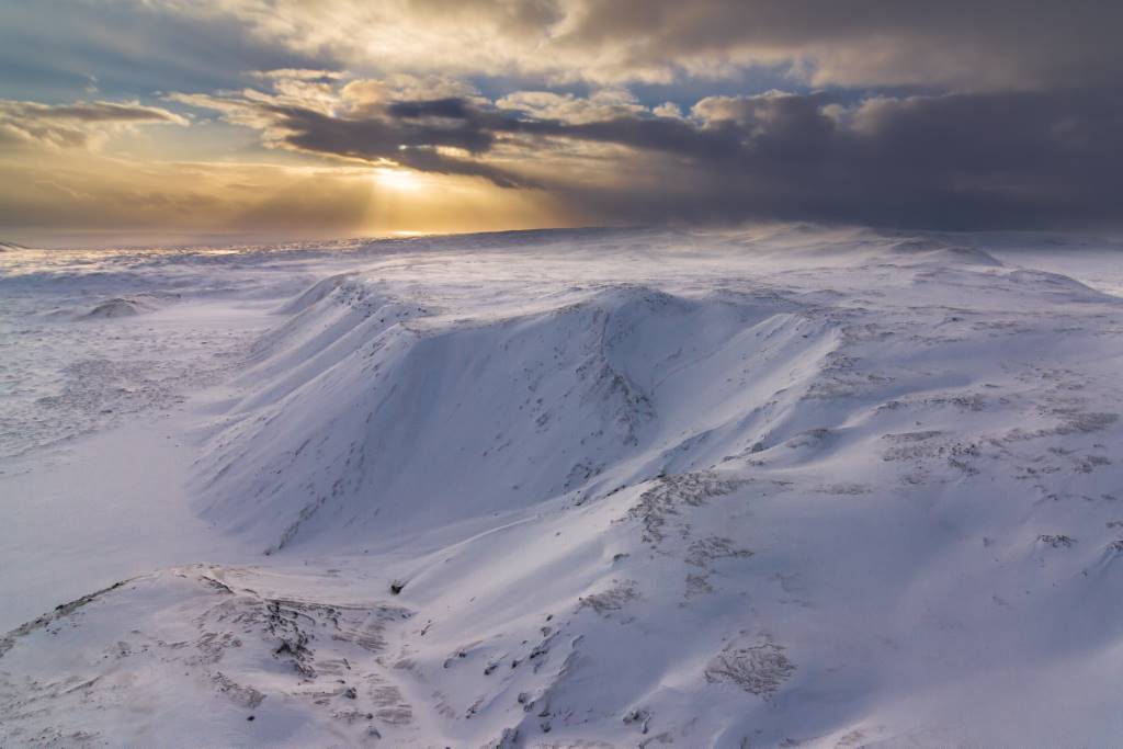 snowy mountains helicopter view