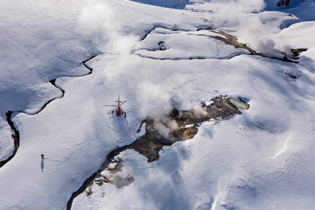 helicopter landed on geothermal area
