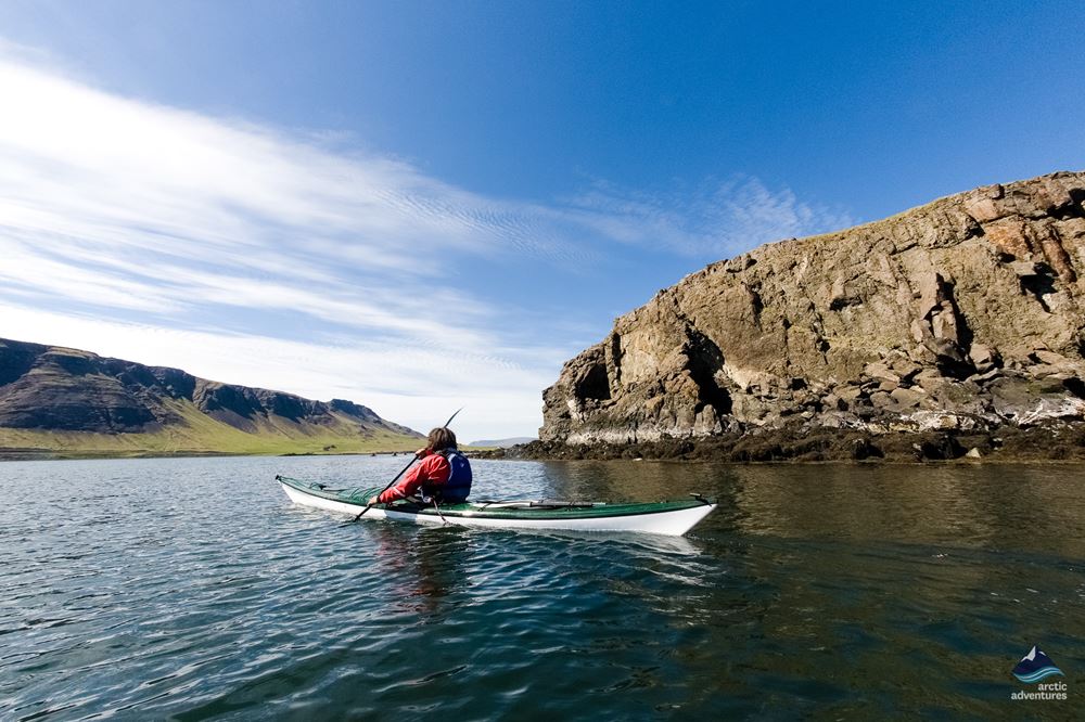 kayaker paddling in the sea