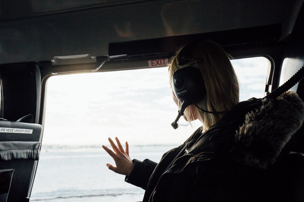 woman having helicopter tour