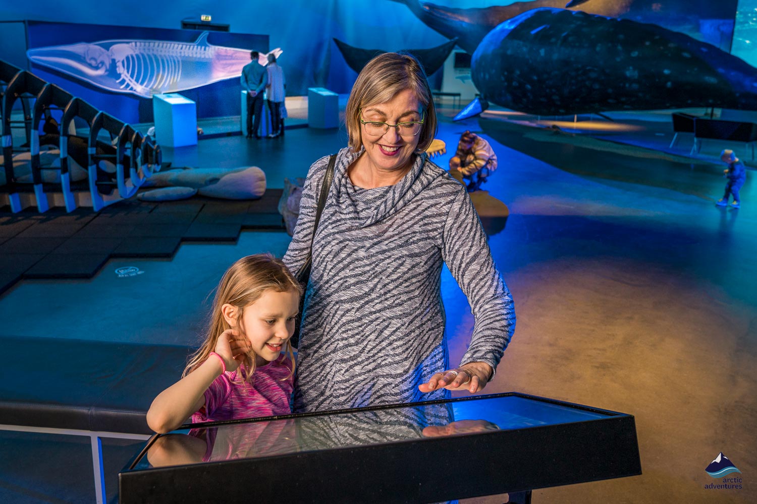 Mother and daughter in the whales of iceland museum