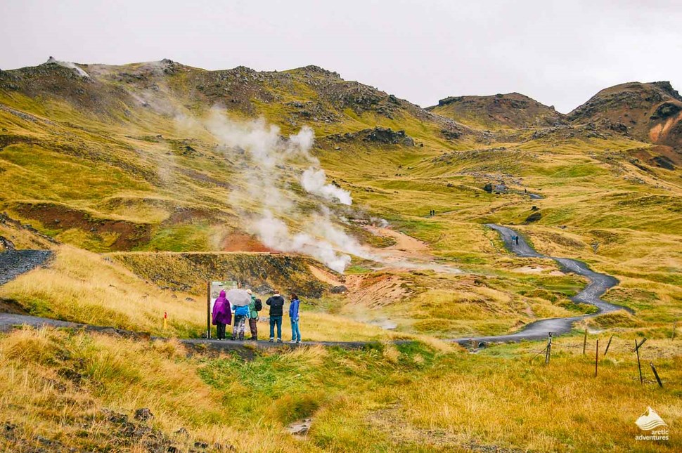 pathway in Reykjadalur Valley of hot springs
