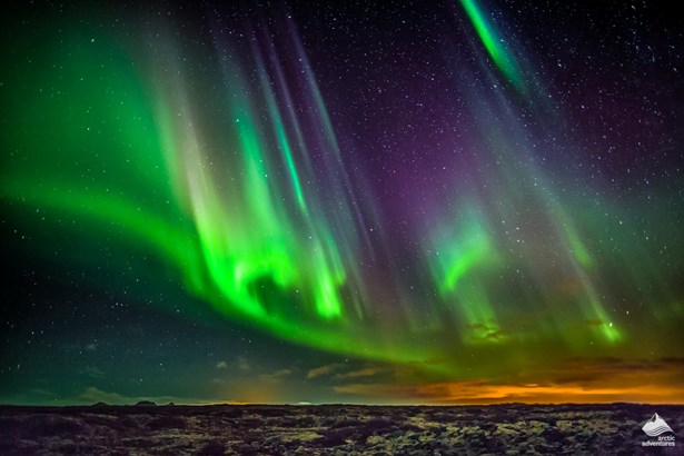 bright green Northern Auroras in Iceland