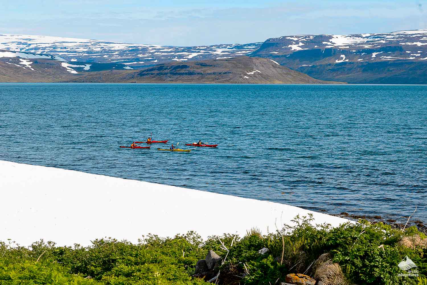 kayaking in Isafjardardjup fjord of Iceland