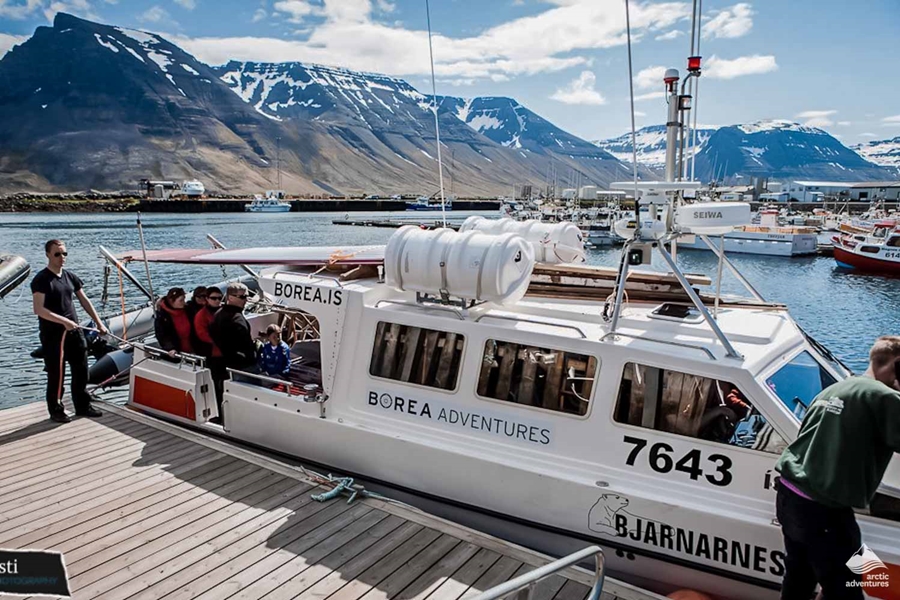 boat in harbor of Isafjordur Fjord