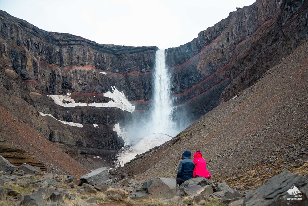 couple enjoys view of Waterfall