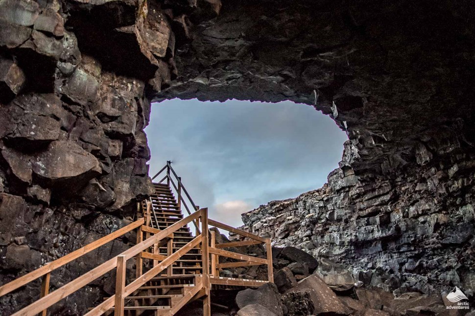 staircase to exit of Vidgelmir lava cave