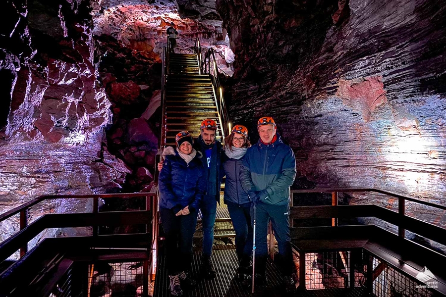 explorers in lava tube tunnel