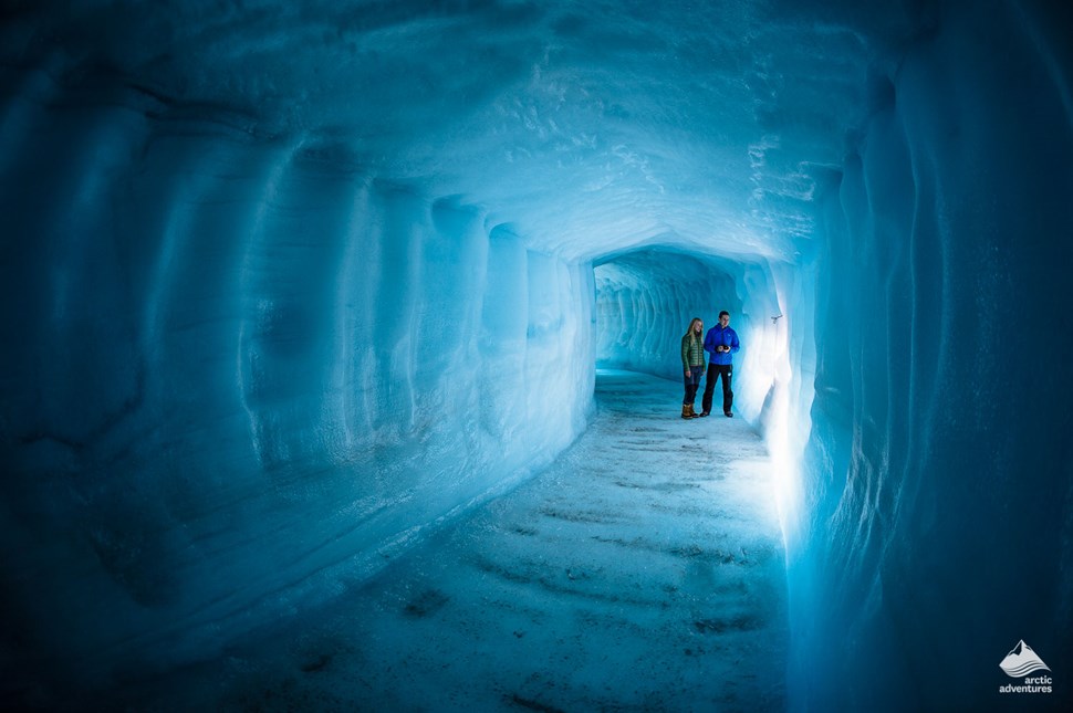 View inside the tunnel of Iceland’s man-made ice cave
