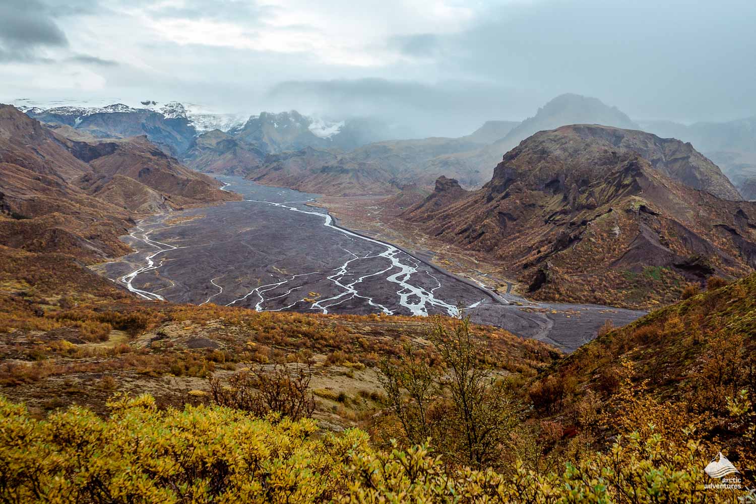 landscape of Thorsmork volcano River in Iceland