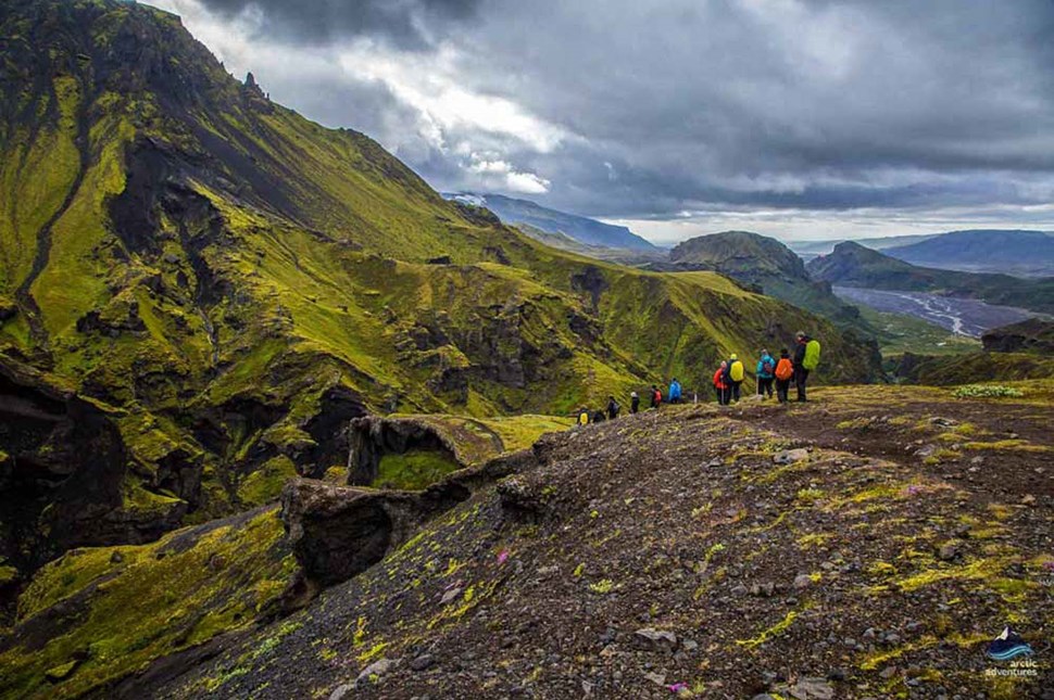 group of people on the Thorsmork Volcano