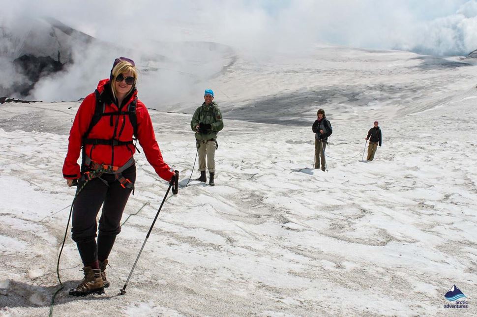 group hiking on Eyjafjallajokull glacier in Iceland