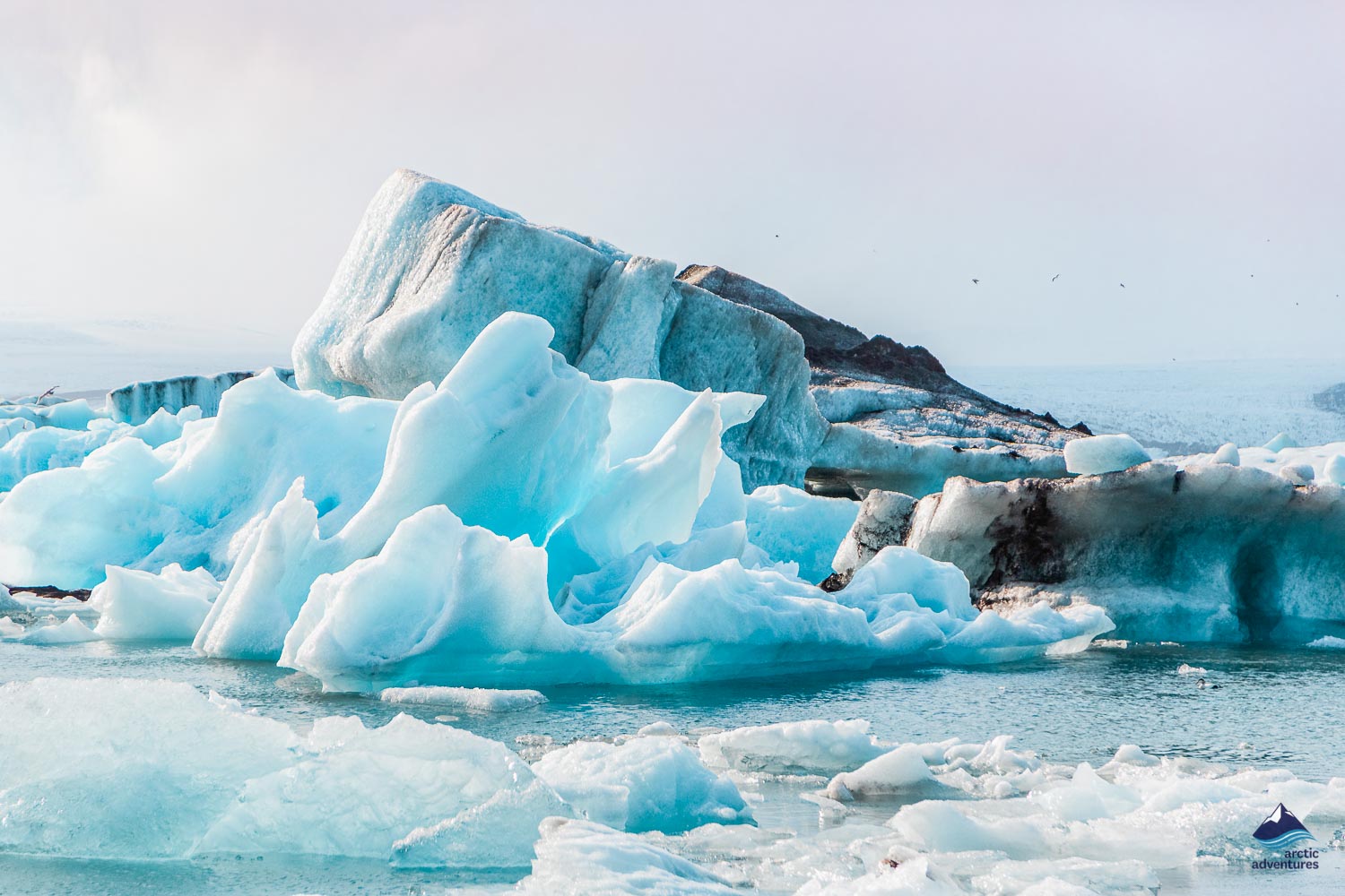 Jokulsarlon glacier lagoon and huge icebergs in Iceland