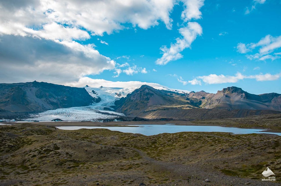 landscape of Kviarjokull glacier lagoon in Iceland