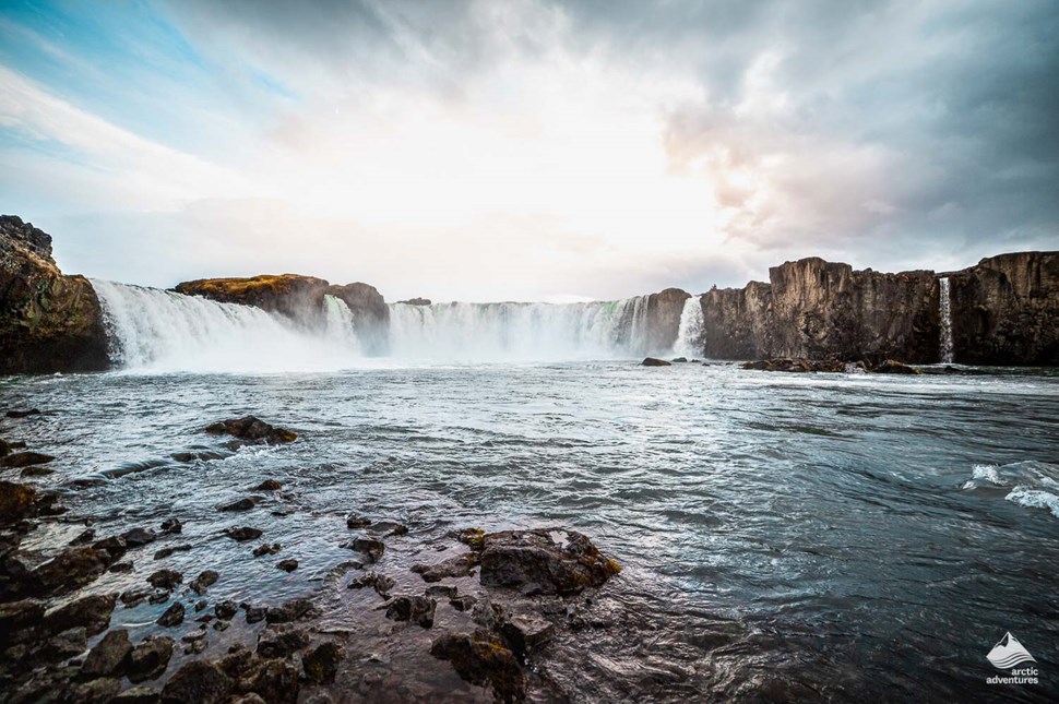 view of Godafoss Waterfall in Iceland