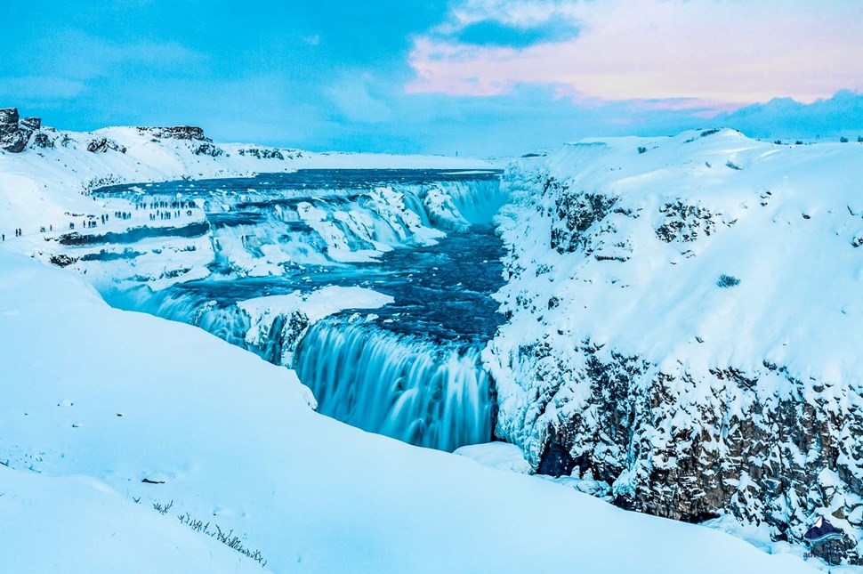 view of Gullfoss Waterfall in winter time