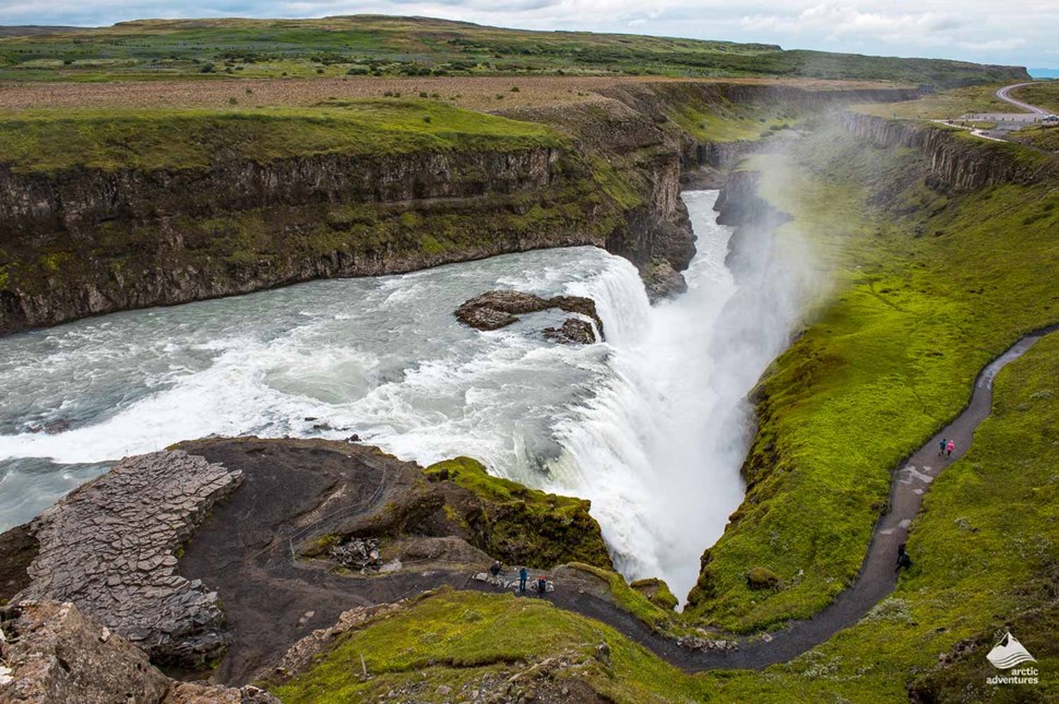 view of Gullfoss Waterfall in summer time
