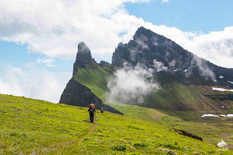 people hiking on Hornstrandir in Iceland