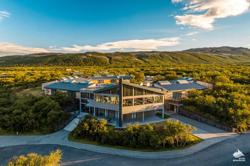 view of Husafell Hotel in Iceland