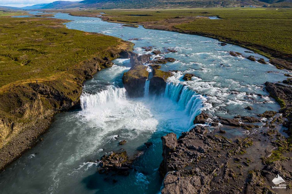 view of Godafoss Waterfall from above