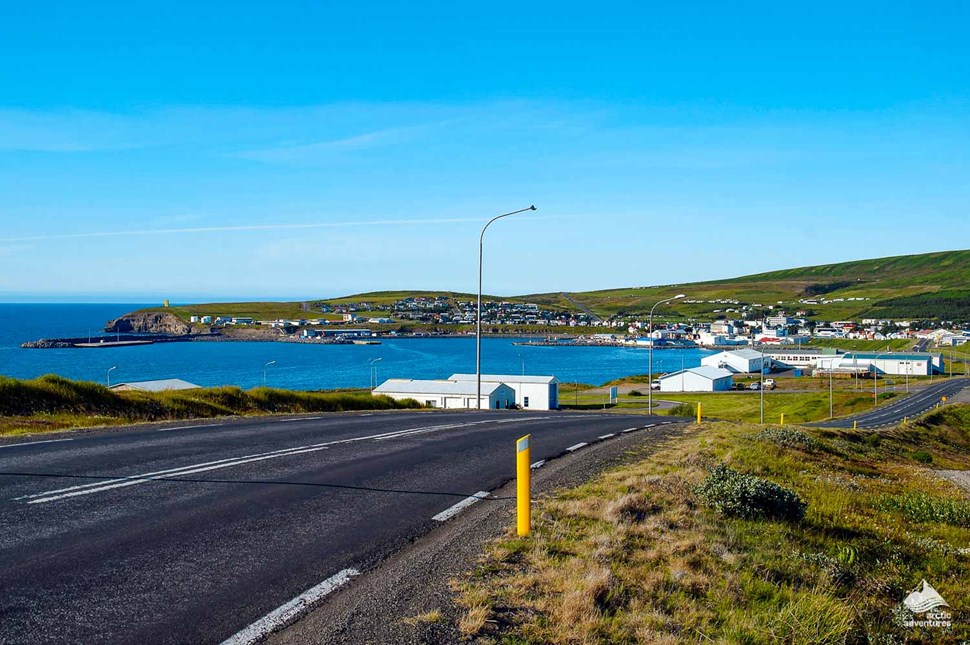 road down to Husavik village in Iceland