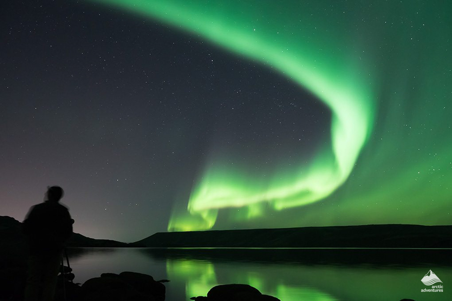 people looking at Aurora Borealis in Iceland