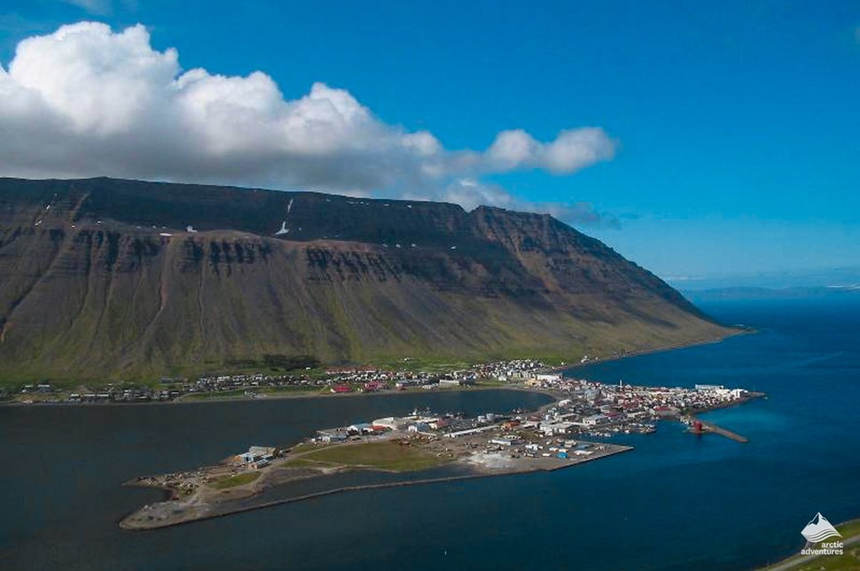 view from above of Isafjordur town