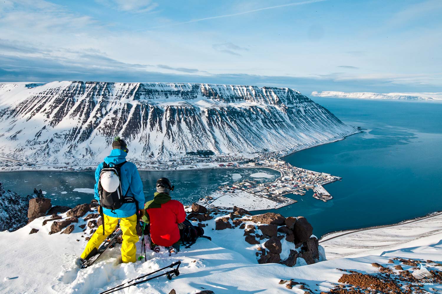 group skiing on Isafjordur's mountains