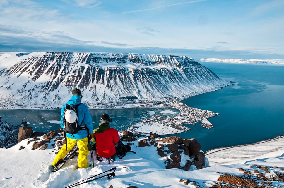 group skiing on Isafjordur's mountains