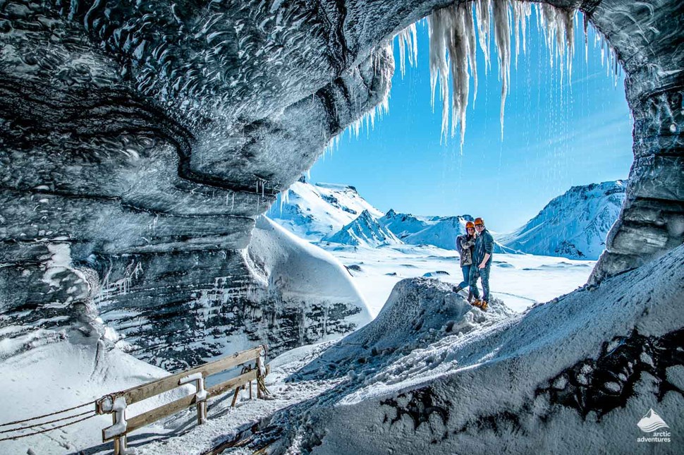 couple in a Katla volcano ice cave
