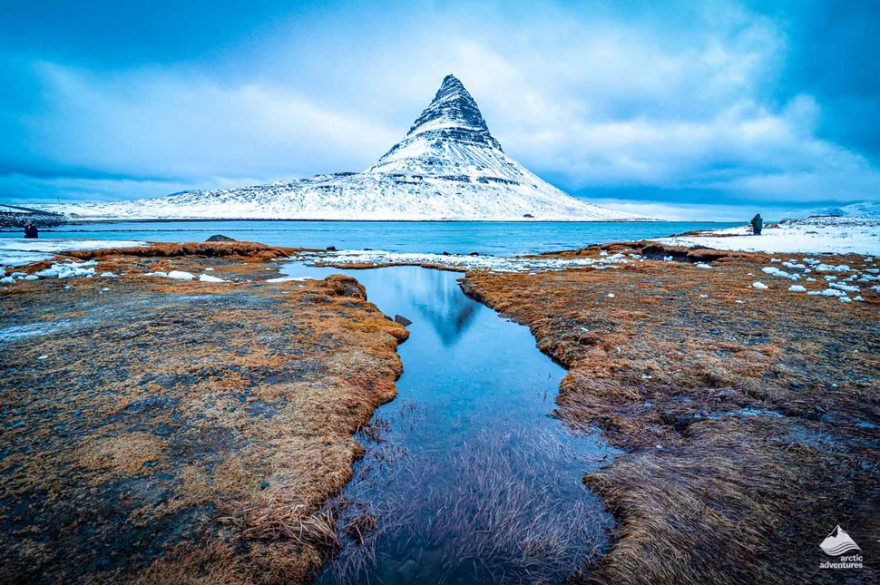 Kirkjufell mountain covered by snow
