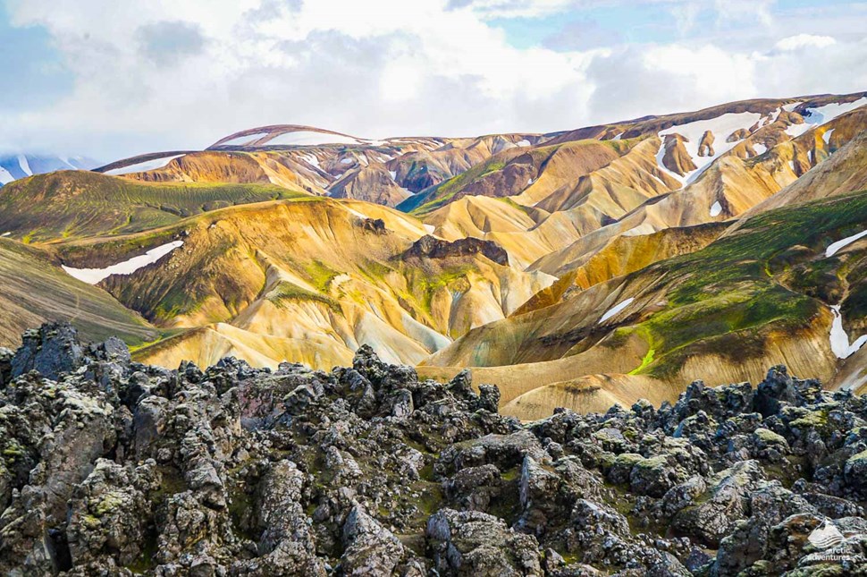 landscape of Laugahraun lava field in Iceland